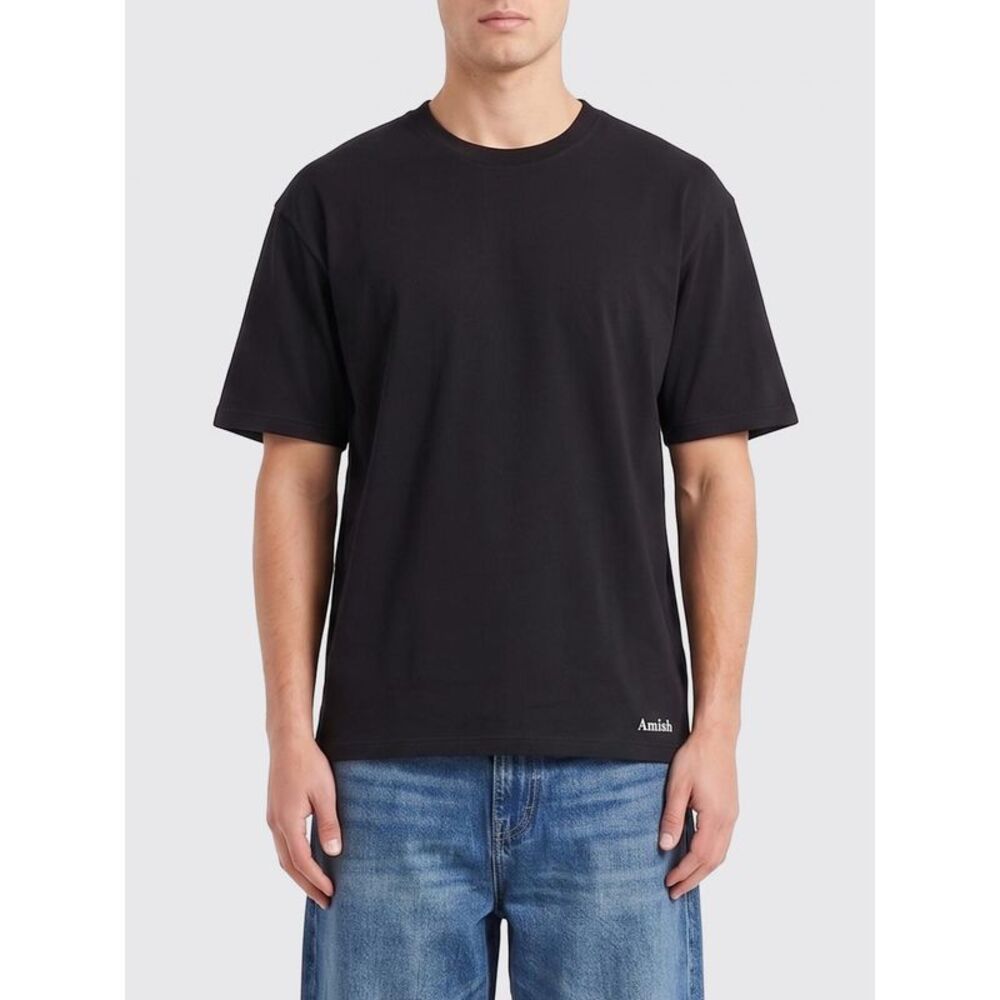 Amish Cotton T-Shirt With Dropped Shoulders And A Contemporary Crew Neck Cut